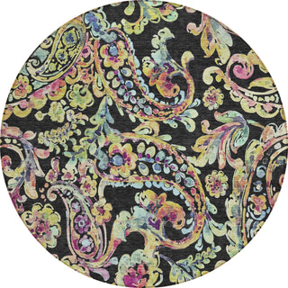 Piper Looms Chantille Paisley ACN834 Black Machine Washable Area Rug Round Main Image