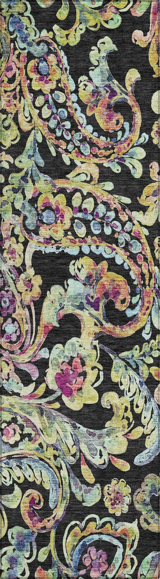 Piper Looms Chantille Paisley ACN834 Black Machine Washable Area Rug Runner Main Image