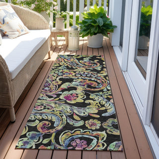 Piper Looms Chantille Paisley ACN834 Black Machine Washable Area Rug Runner Outdoor Lifestyle Image Feature