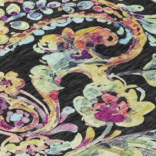 Piper Looms Chantille Paisley ACN834 Black Machine Washable Area Rug Swatch Image