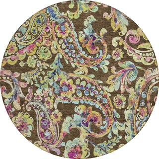 Piper Looms Chantille Paisley ACN834 Chocolate Machine Washable Area Rug Round Main Image