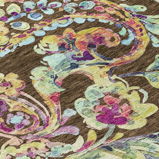 Piper Looms Chantille Paisley ACN834 Chocolate Machine Washable Area Rug Swatch Image