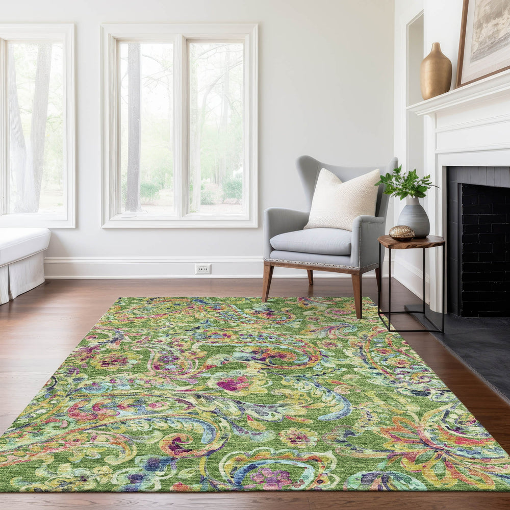 Piper Looms Chantille Paisley ACN834 Fern Machine Washable Area Rug Lifestyle Image Feature