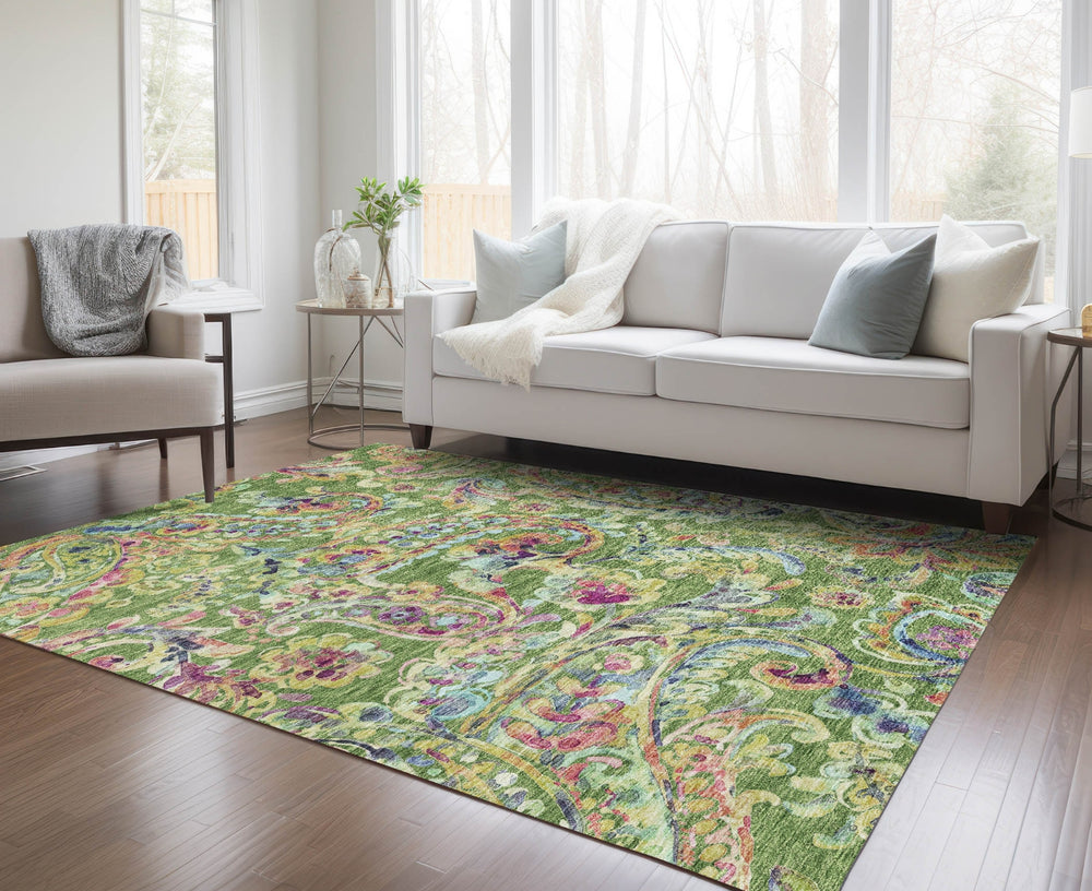Piper Looms Chantille Paisley ACN834 Fern Machine Washable Area Rug Lifestyle Image Feature