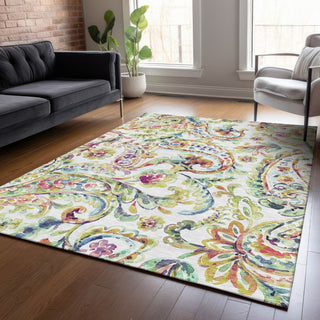 Piper Looms Chantille Paisley ACN834 Ivory Machine Washable Area Rug Lifestyle Image Feature