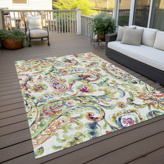 Piper Looms Chantille Paisley ACN834 Ivory Machine Washable Area Rug Outdoor Lifestyle Image Feature