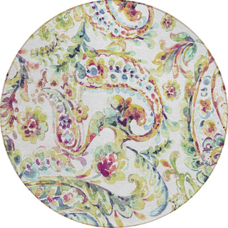 Piper Looms Chantille Paisley ACN834 Ivory Machine Washable Area Rug Round Main Image