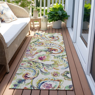 Piper Looms Chantille Paisley ACN834 Ivory Machine Washable Area Rug Runner Outdoor Lifestyle Image Feature