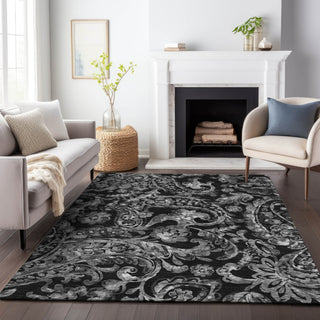 Piper Looms Chantille Paisley ACN835 Black Machine Washable Area Rug Lifestyle Image Feature