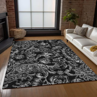 Piper Looms Chantille Paisley ACN835 Black Machine Washable Area Rug Lifestyle Image Feature