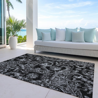Piper Looms Chantille Paisley ACN835 Black Machine Washable Area Rug Outdoor Lifestyle Image Feature