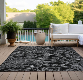 Piper Looms Chantille Paisley ACN835 Black Machine Washable Area Rug Outdoor Lifestyle Image Feature