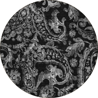 Piper Looms Chantille Paisley ACN835 Black Machine Washable Area Rug Round Main Image