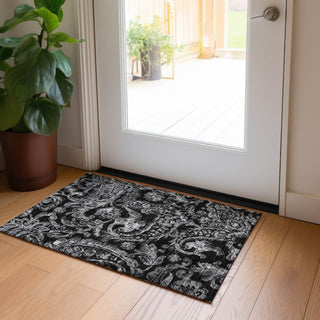 Piper Looms Chantille Paisley ACN835 Black Machine Washable Area Rug Scatter Lifestyle Image Feature