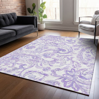 Piper Looms Chantille Paisley ACN835 Lavender Machine Washable Area Rug Lifestyle Image Feature