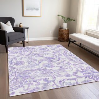 Piper Looms Chantille Paisley ACN835 Lavender Machine Washable Area Rug Lifestyle Image Feature