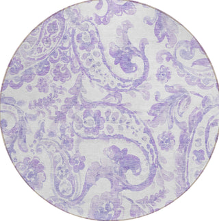 Piper Looms Chantille Paisley ACN835 Lavender Machine Washable Area Rug Round Main Image