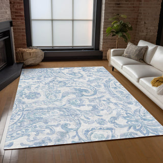 Piper Looms Chantille Paisley ACN835 Sky Machine Washable Area Rug Lifestyle Image Feature