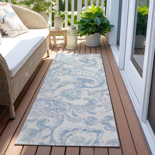Piper Looms Chantille Paisley ACN835 Sky Machine Washable Area Rug Runner Outdoor Lifestyle Image Feature