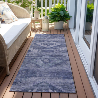 Piper Looms Chantille Southwest ACN837 Navy Machine Washable Area Rug Runner Outdoor Lifestyle Image Feature