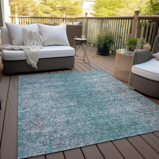 Piper Looms Chantille Vintage ACN840 Teal Machine Washable Area Rug Outdoor Lifestyle Image Feature