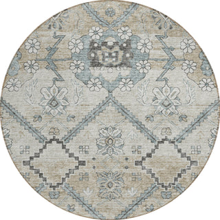 Piper Looms Chantille Floral ACN841 Beige Machine Washable Area Rug Round Main Image