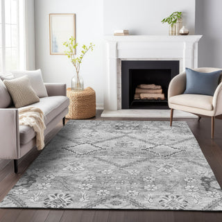 Piper Looms Chantille Floral ACN841 Gray Machine Washable Area Rug Lifestyle Image Feature