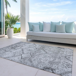 Piper Looms Chantille Floral ACN841 Gray Machine Washable Area Rug Outdoor Lifestyle Image Feature