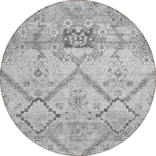Piper Looms Chantille Floral ACN841 Gray Machine Washable Area Rug Round Main Image
