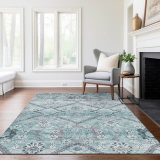Piper Looms Chantille Floral ACN841 Teal Machine Washable Area Rug Lifestyle Image Feature