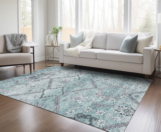 Piper Looms Chantille Floral ACN841 Teal Machine Washable Area Rug Lifestyle Image Feature
