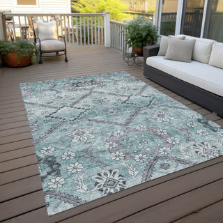 Piper Looms Chantille Floral ACN841 Teal Machine Washable Area Rug Outdoor Lifestyle Image Feature