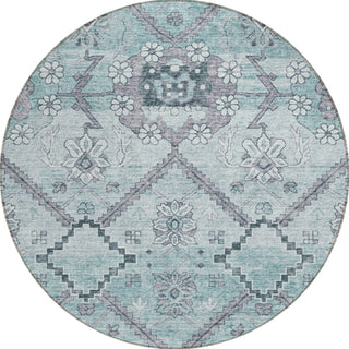 Piper Looms Chantille Floral ACN841 Teal Machine Washable Area Rug Round Main Image