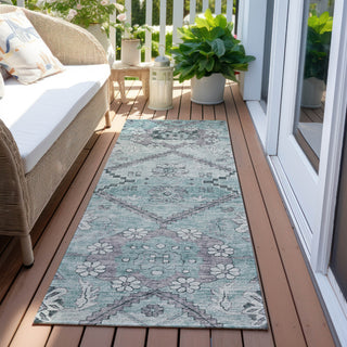 Piper Looms Chantille Floral ACN841 Teal Machine Washable Area Rug Runner Outdoor Lifestyle Image Feature