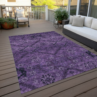 Piper Looms Chantille Floral ACN842 Eggplant Machine Washable Area Rug Outdoor Lifestyle Image Feature