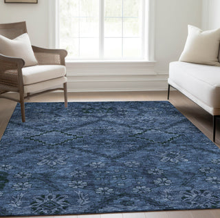 Piper Looms Chantille Floral ACN842 Navy Machine Washable Area Rug Lifestyle Image Feature