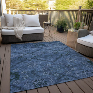 Piper Looms Chantille Floral ACN842 Navy Machine Washable Area Rug Outdoor Lifestyle Image Feature