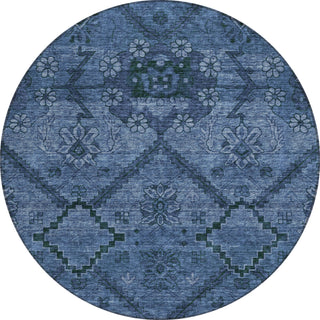 Piper Looms Chantille Floral ACN842 Navy Machine Washable Area Rug Round Main Image
