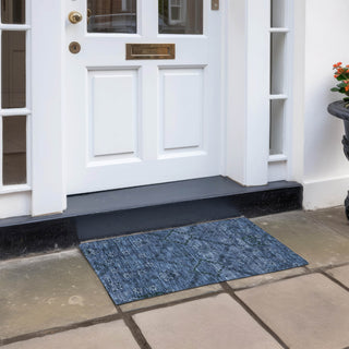 Piper Looms Chantille Floral ACN842 Navy Machine Washable Area Rug Scatter Outdoor Lifestyle Image Feature