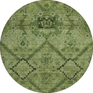 Piper Looms Chantille Floral ACN842 Olive Machine Washable Area Rug Round Main Image
