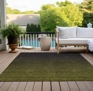 Piper Looms Chantille Modern ACN844 Olive Machine Washable Area Rug Outdoor Lifestyle Image Feature