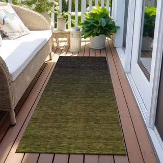 Piper Looms Chantille Modern ACN844 Olive Machine Washable Area Rug Runner Outdoor Lifestyle Image Feature