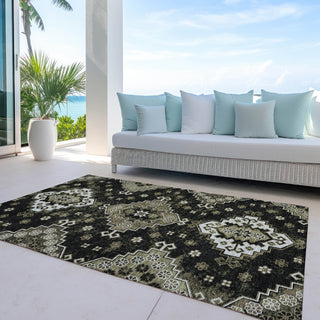 Piper Looms Chantille Medallions ACN846 Black Machine Washable Area Rug Outdoor Lifestyle Image Feature