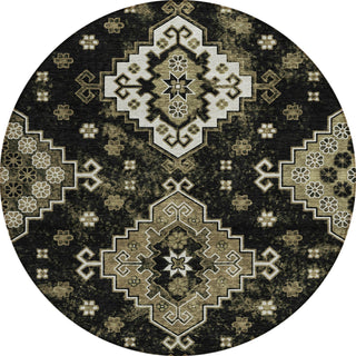 Piper Looms Chantille Medallions ACN846 Black Machine Washable Area Rug Round Main Image
