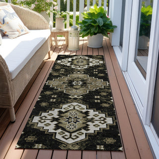 Piper Looms Chantille Medallions ACN846 Black Machine Washable Area Rug Runner Outdoor Lifestyle Image Feature