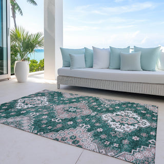 Piper Looms Chantille Medallions ACN846 Emerald Machine Washable Area Rug Outdoor Lifestyle Image Feature