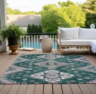 Piper Looms Chantille Medallions ACN846 Emerald Machine Washable Area Rug Outdoor Lifestyle Image Feature