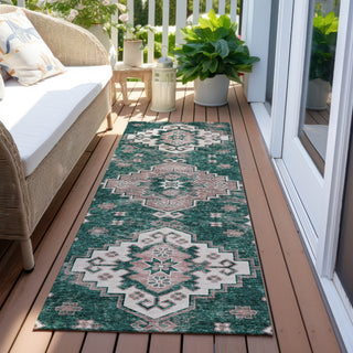 Piper Looms Chantille Medallions ACN846 Emerald Machine Washable Area Rug Runner Outdoor Lifestyle Image Feature