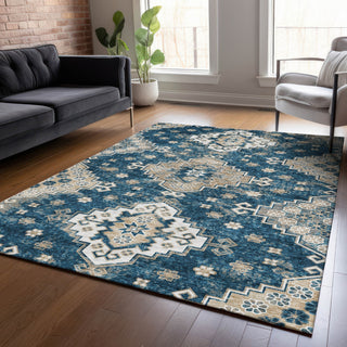 Piper Looms Chantille Medallions ACN846 Navy Machine Washable Area Rug Lifestyle Image Feature