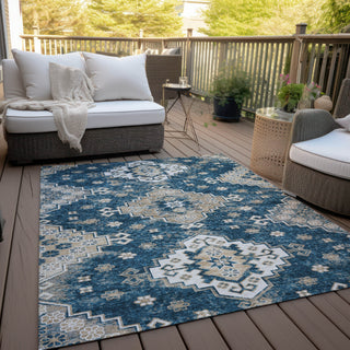 Piper Looms Chantille Medallions ACN846 Navy Machine Washable Area Rug Outdoor Lifestyle Image Feature